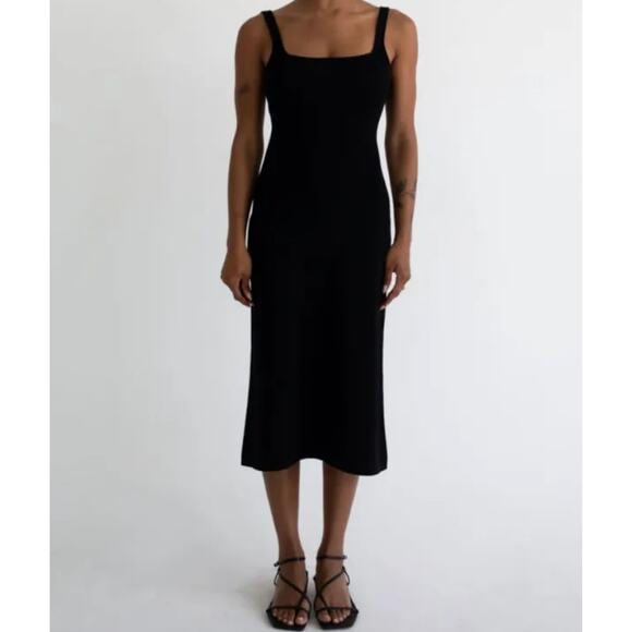 Rumored Dresses & Skirts - Rumored Parisian Midi Dress Ribbed Square Neck Stretchy Minimalist Small Black